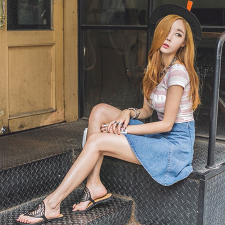 パステルカラーが優しい印象♪ボーダー柄ロゴプリントUネックフレンチスリーブTシャ… | KawaiCat | 詳細画像6