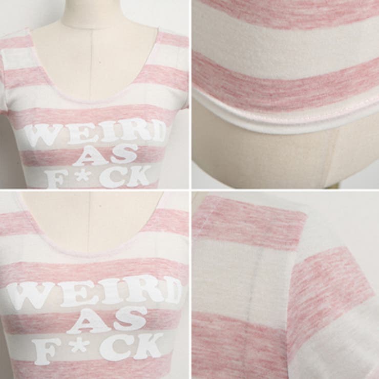 パステルカラーが優しい印象♪ボーダー柄ロゴプリントUネックフレンチスリーブTシャ… | KawaiCat | 詳細画像8