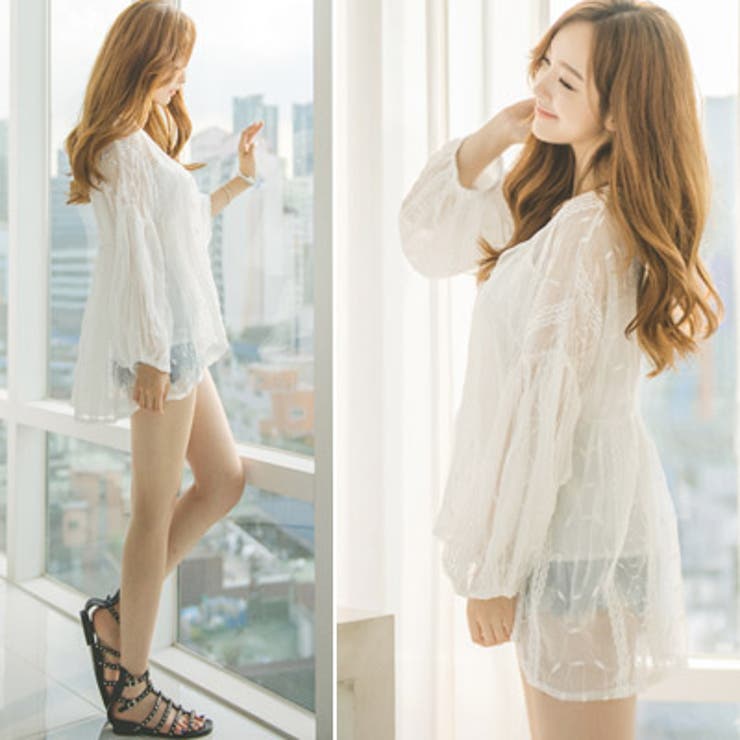 ② ヴィンテージ カットソー チューリップ シースルー パステル 白 美品 レア VIRGINIA CASA ROMANTICAローズプレート ホワイト ヴィルジニアカーサ