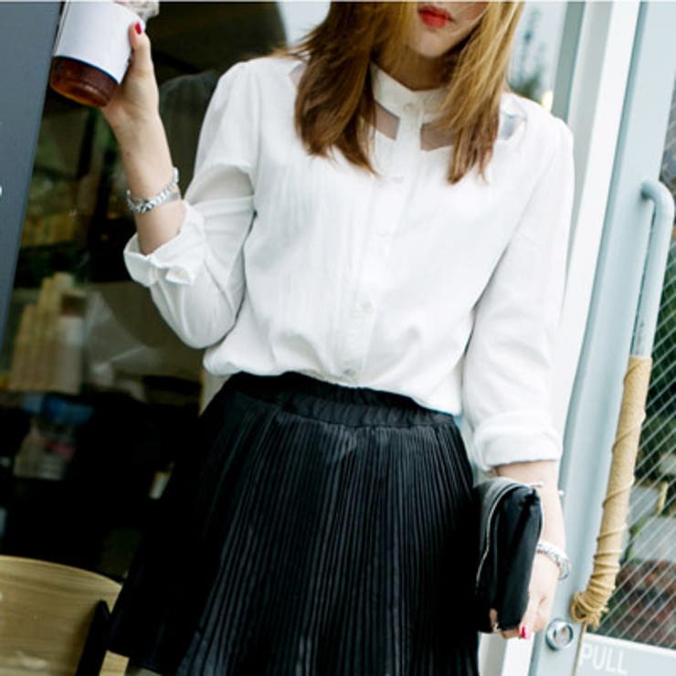 襟元シースルーが女性らしい♪すっきりとしたスタンドカラーのネックラインシースルー… | KawaiCat | 詳細画像4