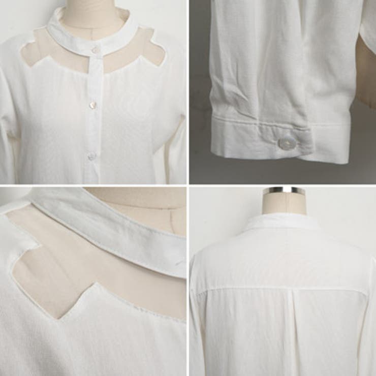 襟元シースルーが女性らしい♪すっきりとしたスタンドカラーのネックラインシースルー… | KawaiCat | 詳細画像8