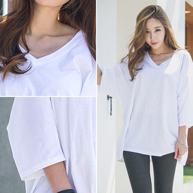 ルーズなシルエットで体型カバーしつつ華奢に見せれくれる♪前後Vネックルーズフィッ… | KawaiCat | 詳細画像2 