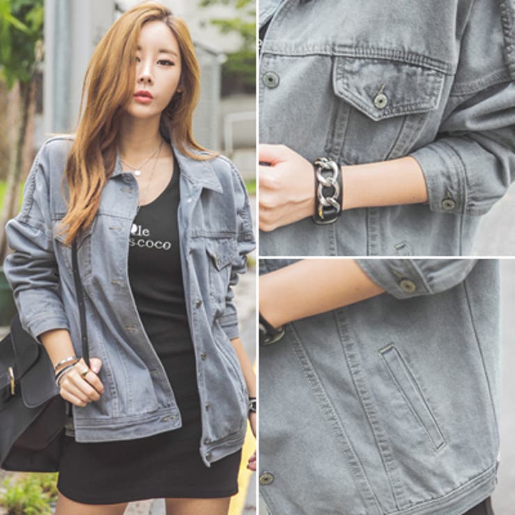 オーバーサイズのユニークなデザインデニムジャケット♪背中のプリント