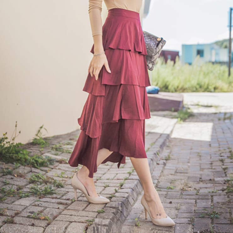 sk15369】女性らしくエレガントなロングスカート♪ひらひらとした