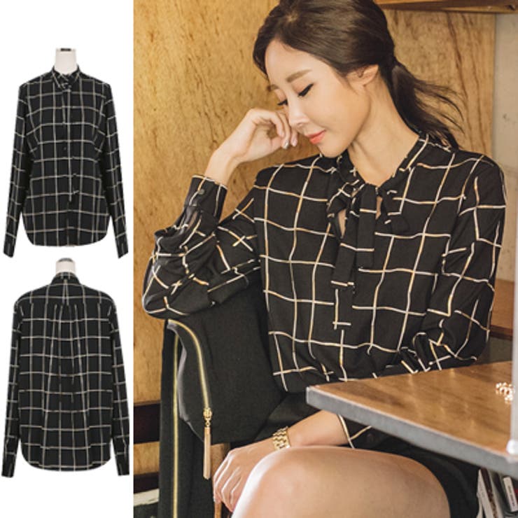 大き目のスクエアラインチェックとリボンディテール♪シック&女性らしいリボンポイン… | KawaiCat | 詳細画像1