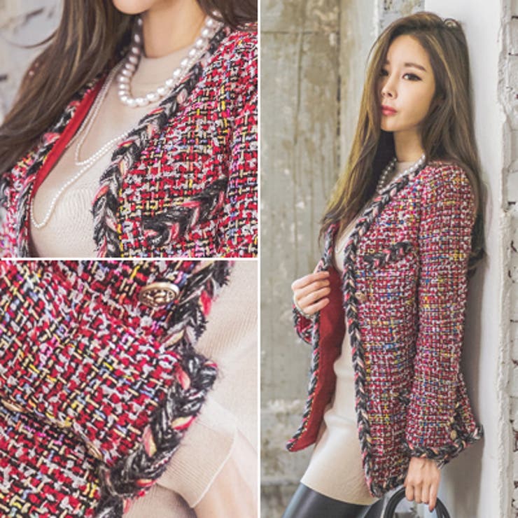 華やかなツイード素材で高級感あふれるジャケット♪カラフルツイード