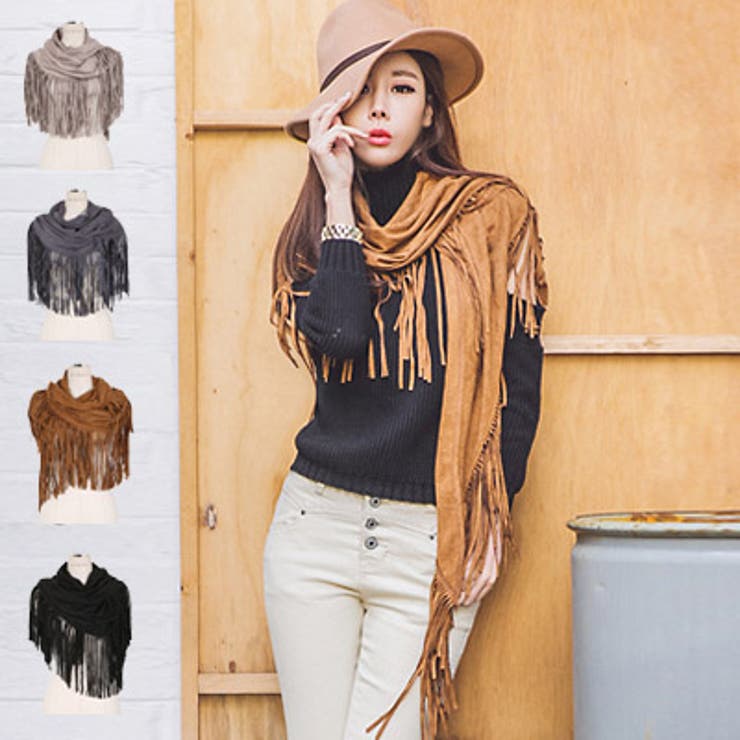 sc15645】柔らかいスエード調素材のフリンジストール♪巻くだけで