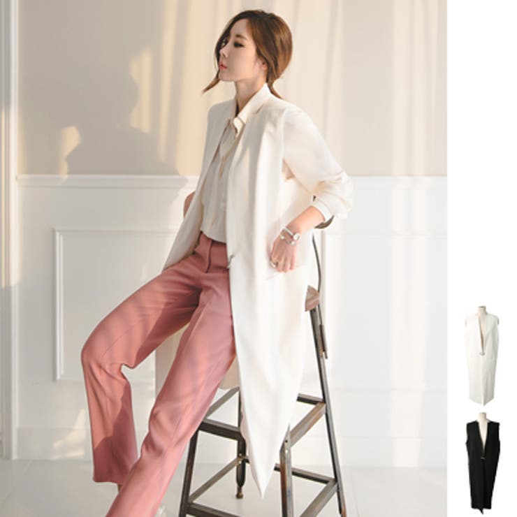 【jk16480】パンツとの相性抜群♪フロントホックデザインロング丈ベスト | KawaiCat | 詳細画像1 