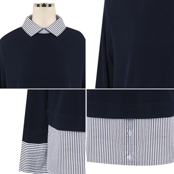 一枚で重ね着コーディネートが完成♪ストライプシャツレイヤード