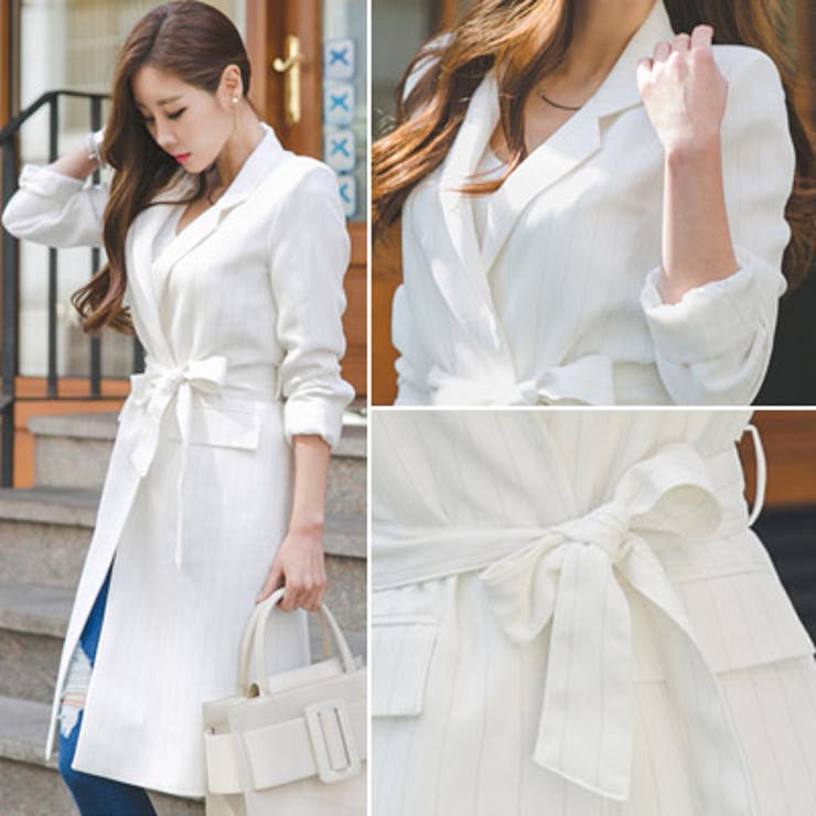 【jk16689】さりげない細かいストライプがオシャレ♪ストライプロング丈ジャケ… | KawaiCat | 詳細画像2 