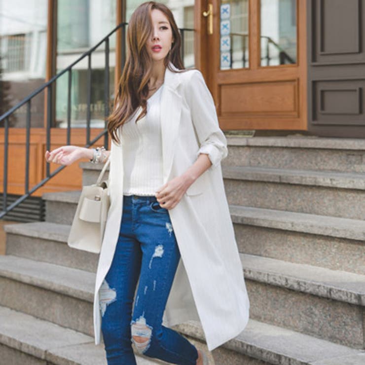 【jk16689】さりげない細かいストライプがオシャレ♪ストライプロング丈ジャケ… | KawaiCat | 詳細画像4 