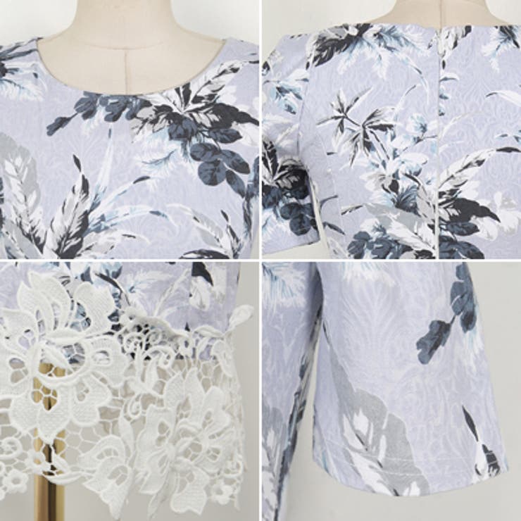 花柄 & レース装飾 半袖 ワンピース★大人コーデ かわいい 上品 org.jpg