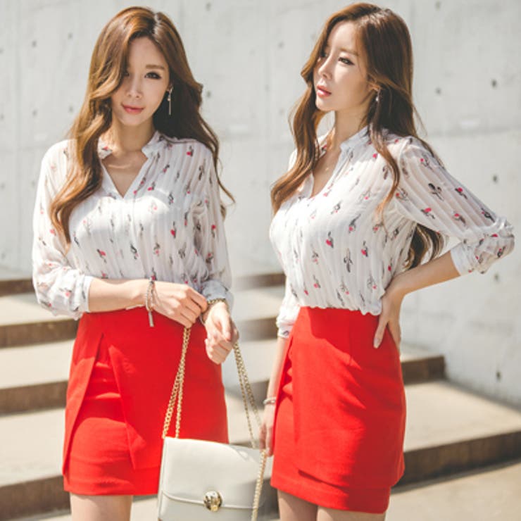 【ts16807】透けて見える素肌が涼しげで爽やか♪Ｖネックシフォン素材ブラウス | KawaiCat | 詳細画像4 