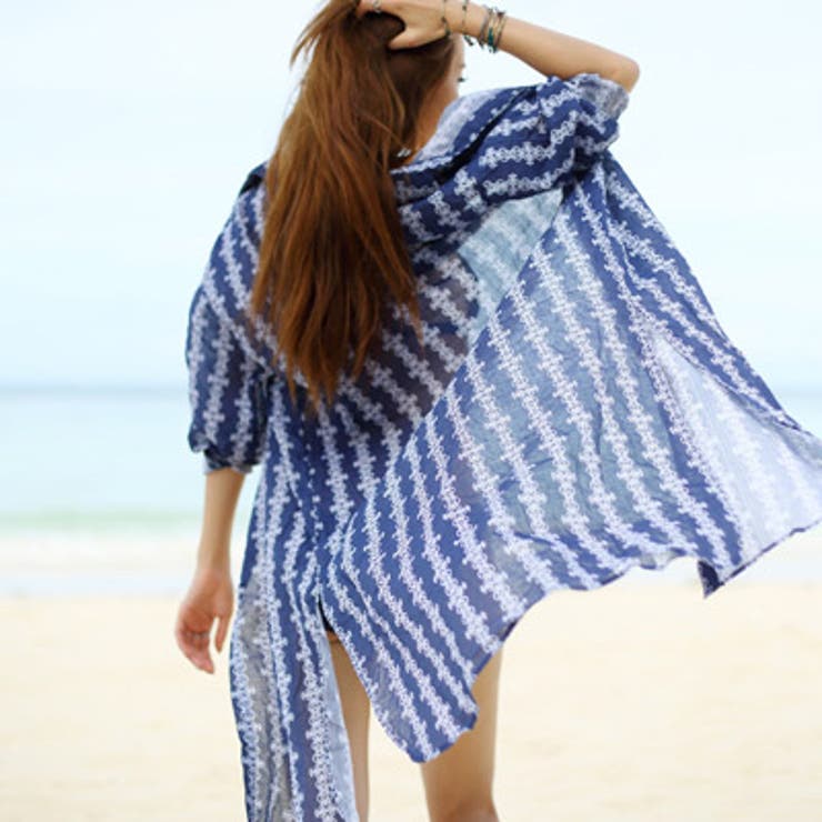 涼しげな素材感で夏にぴったり♪ジュエリーストライプロングシャツ | KawaiCat | 詳細画像4 