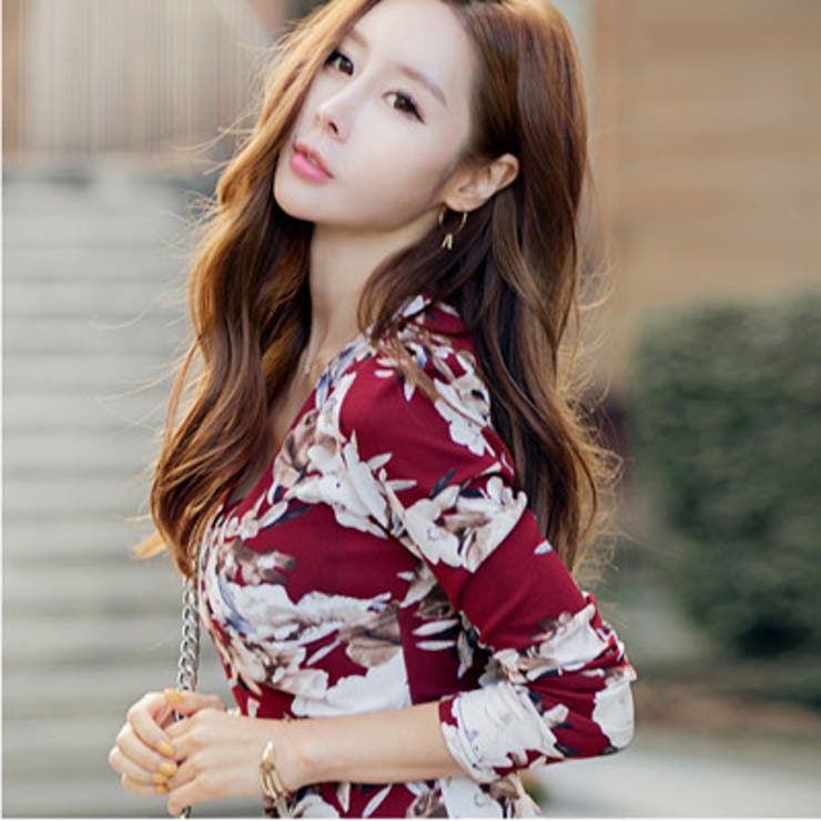 アンティーク調の花柄がポイント♪Vネックラップデザイン花柄長袖フレアミニワンピー… | KawaiCat | 詳細画像6