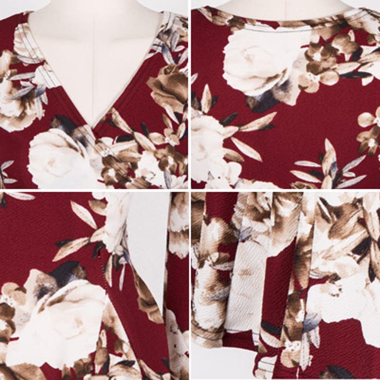 アンティーク調の花柄がポイント♪Vネックラップデザイン花柄長袖フレアミニワンピー… | KawaiCat | 詳細画像8