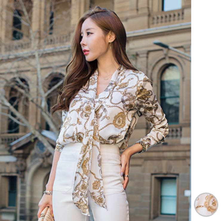 ◆美品◆MORABITO◆スカーフ柄風半袖ブラウス◆Tシャツ◆濃紺ネイビー◆M fruits of life> スカーフブラウス / 紺色(ネイビー) | fruits o