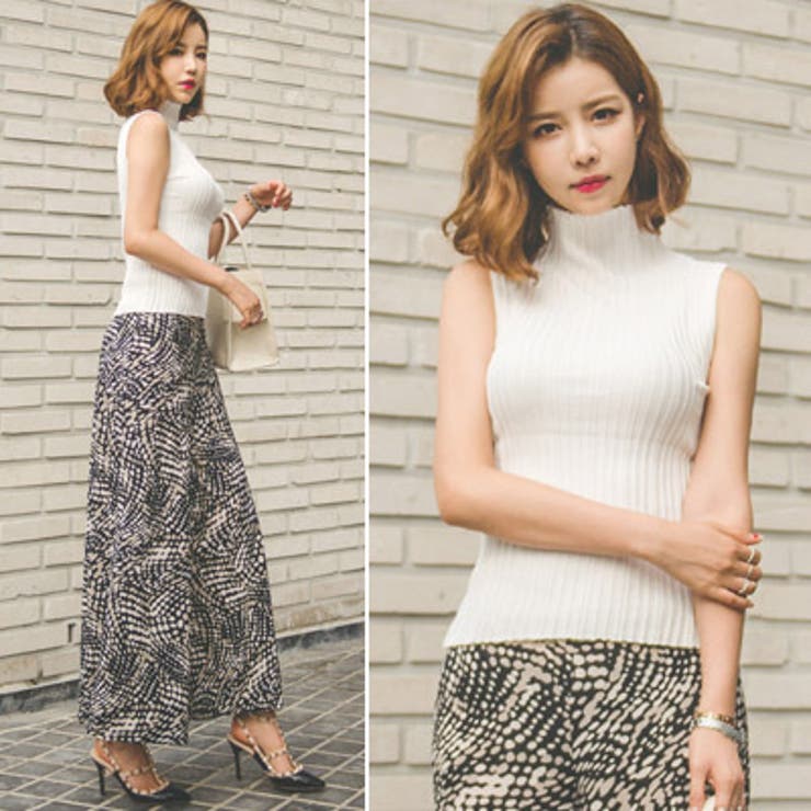 レディース ライン ノースリーブニット ノースリーブハイネックニットトップス[kz225] | レディース