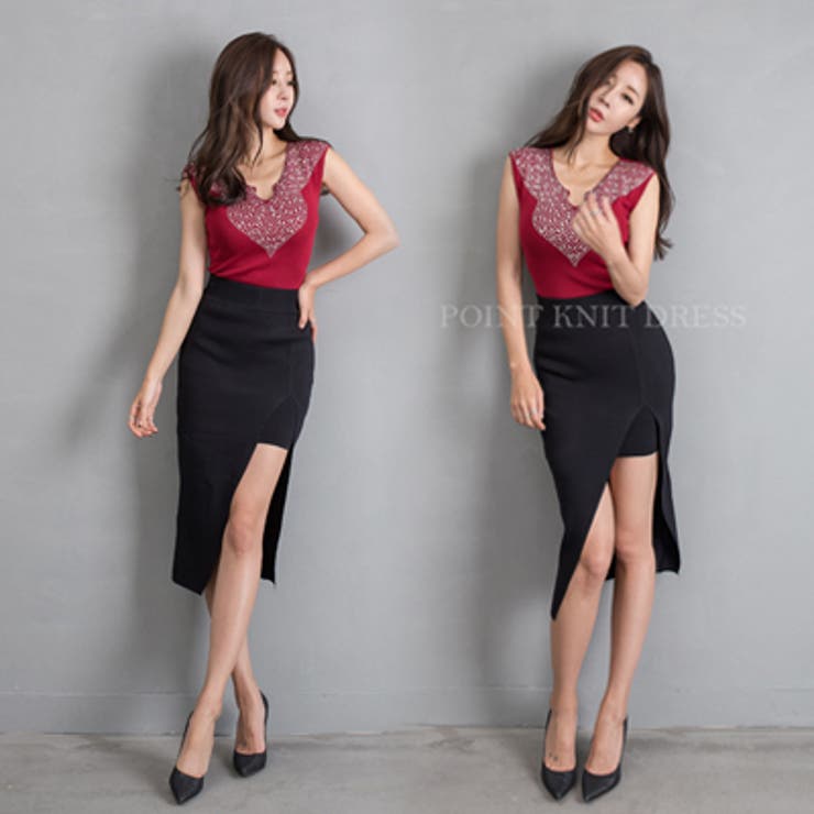 キラキラ輝くビジューがポイント♪ビジューVネックノースリーブニットトップス | KawaiCat | 詳細画像6