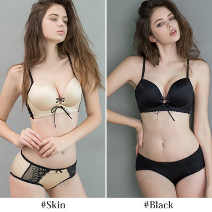胸元編み上げデザインで谷間をセクシーに強調♪コルセット3cmボリュームブラジャーセット(ショーツセット)