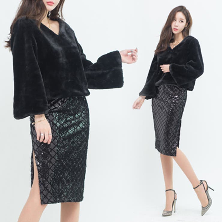 sk17760】スリットから見える脚がセクシー♪スパンコール装飾両サイド