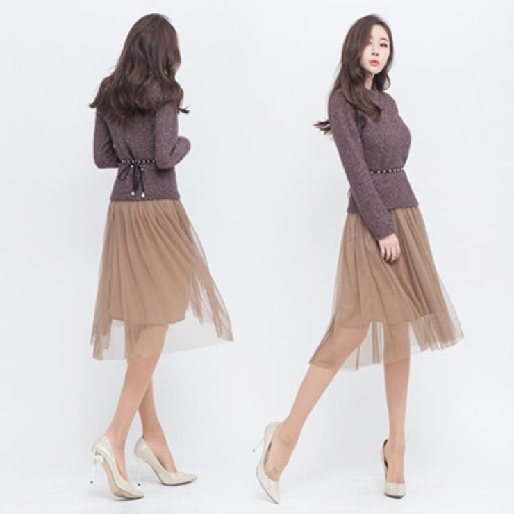 柔らかな雰囲気が漂う♪パールニットソー×チュールワンピースのツーピース | KawaiCat | 詳細画像4 