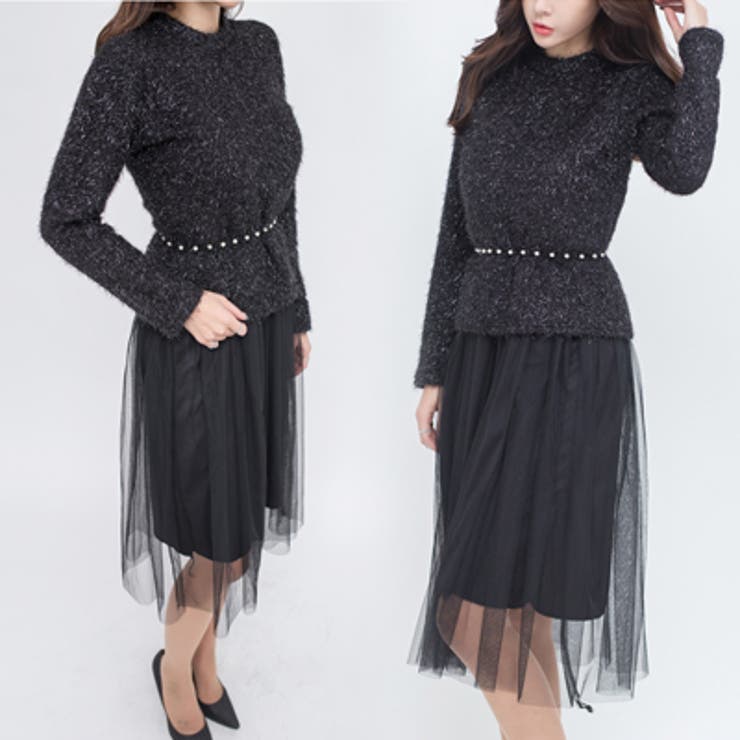 柔らかな雰囲気が漂う♪パールニットソー×チュールワンピースのツーピース | KawaiCat | 詳細画像5 