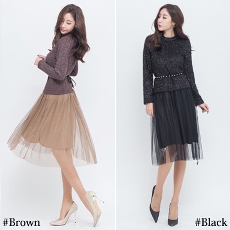 美品❣️チュールスカートが可愛い❤️ワンピース チュールタックワンピース｜小柄女性のセレモニー服Grand Series