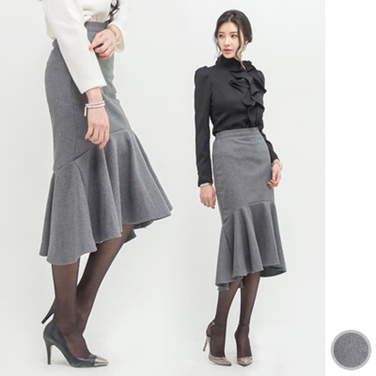 ウール素材で真冬でも暖かい♪ウール素材フレアマーメイドスカート  