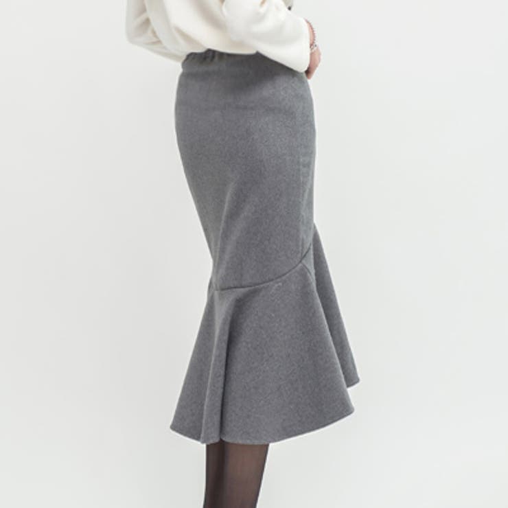 ウール素材で真冬でも暖かい♪ウール素材フレアマーメイドスカート  