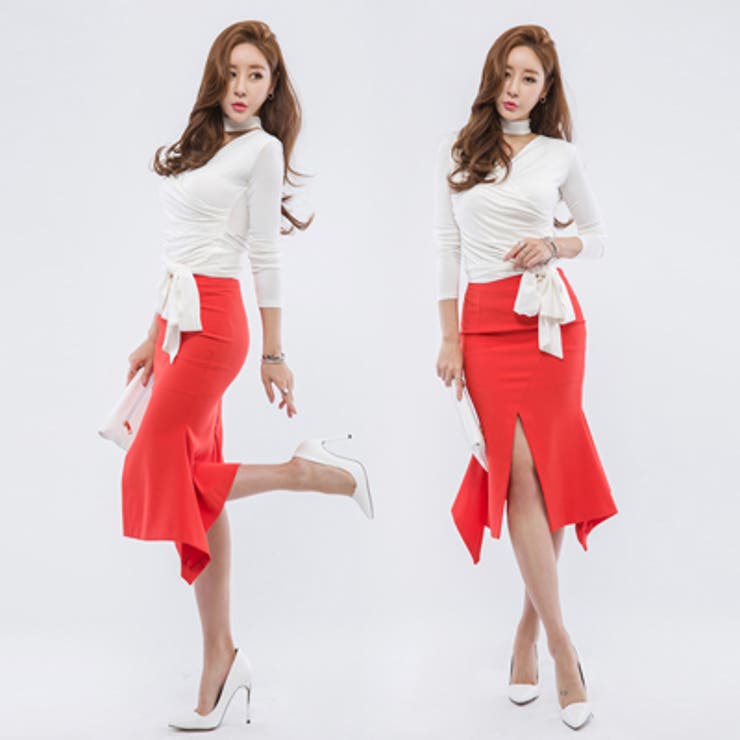 【sk17996】揺れる裾がフェミニン♪マーメイドスリット膝丈スカート | KawaiCat | 詳細画像3 