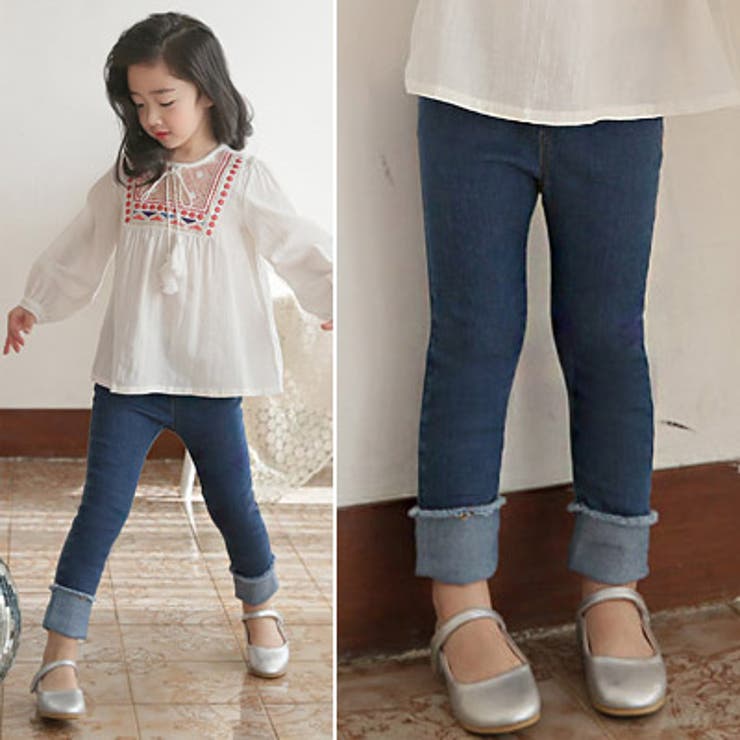 韓国子供服デニムジーパンジーンズパンツカジュアルロールアップウエストゴム男の子女の子子供服男女共用レギンスキッズ100cm110cm120cm130cm140cm