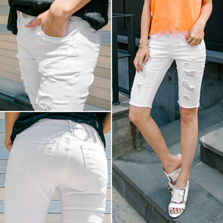 ハーフパンツ レディース ダメージ[品番：KW000011594