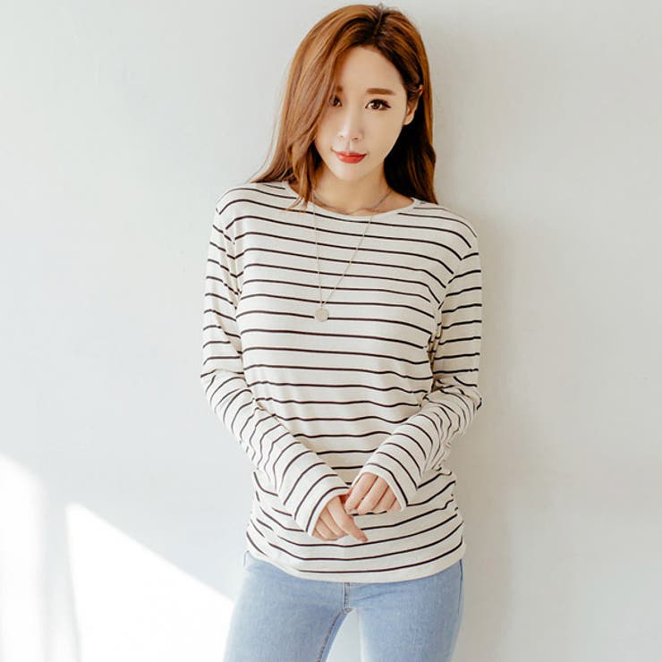 トップスレディースボーダーカットソー長袖Tシャツロンt細ボーダーカジュアル春秋冬シンプルナチュラル