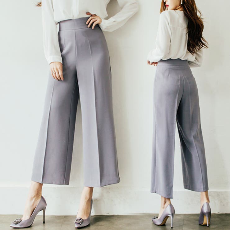 パンツレディースボトムスワイドパンツスラックスセンタープレスハイウエスト9分丈アンクル丈カラー豊富きれいめ春