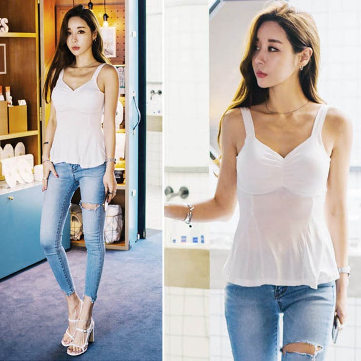 キャミソールカップ付きレディースノースリーブトップスフレアタンクトップインナー春夏セクシーカットソー