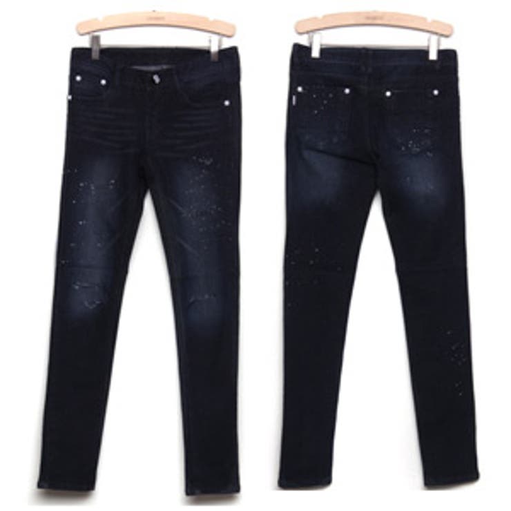 ダークブルーカラーで脚細効果のスプラッターペイントクラッシュスキニーパンツ | KawaiCat | 詳細画像4