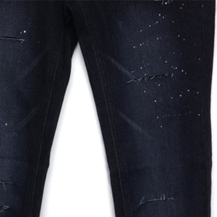 ダークブルーカラーで脚細効果のスプラッターペイントクラッシュスキニーパンツ | KawaiCat | 詳細画像6