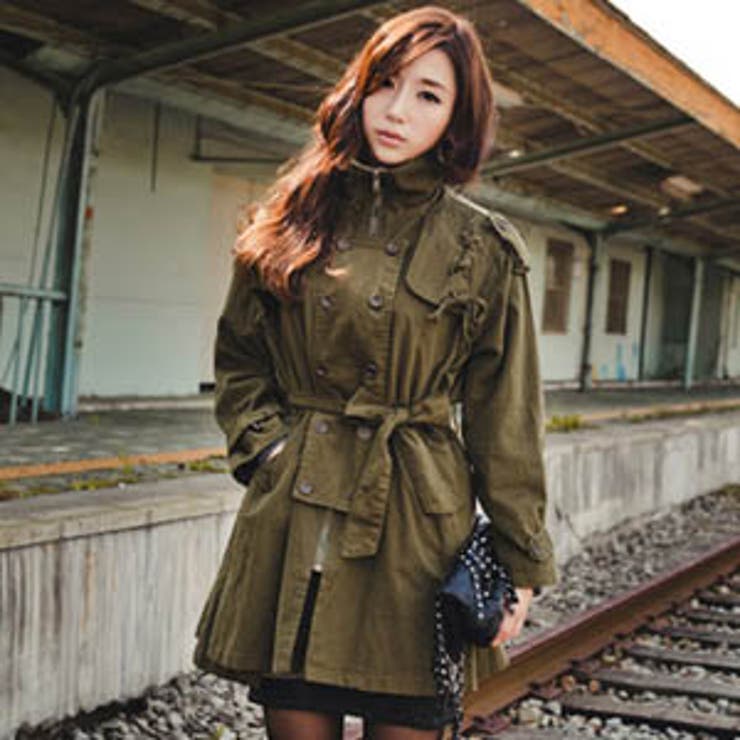 jk7250】ミリタリージャケットのような素材感のフレアコート♪女性