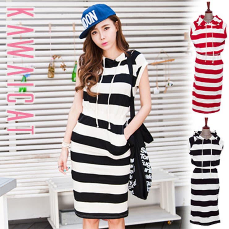 ラフな雰囲気で着こなしやすいカジュアルアイテム♪バンディングフード付きボーダーノ… | KawaiCat | 詳細画像1