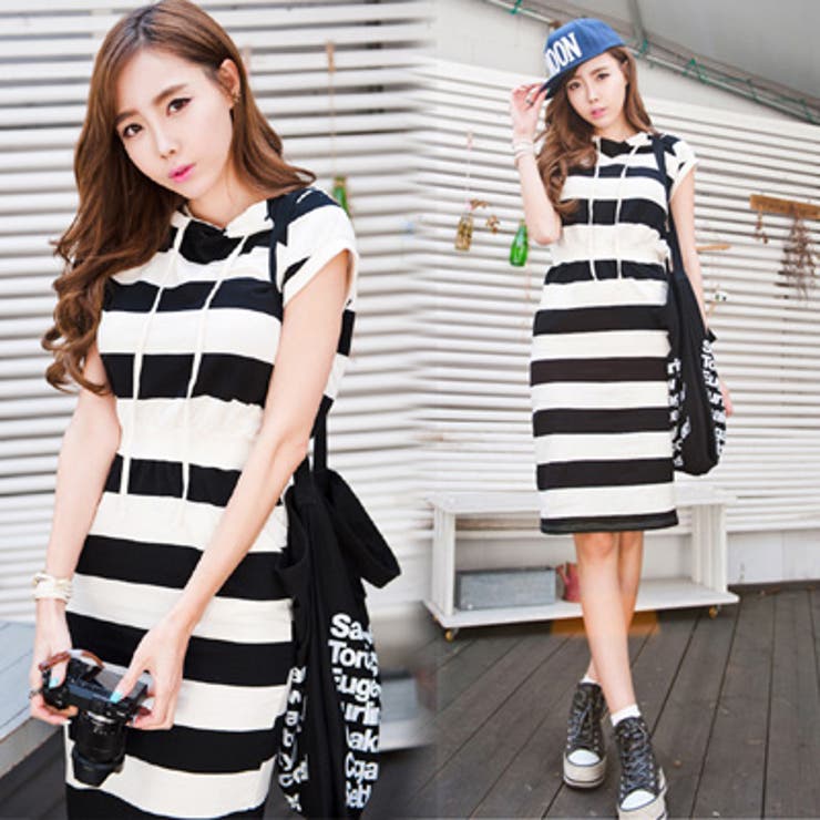 ラフな雰囲気で着こなしやすいカジュアルアイテム♪バンディングフード付きボーダーノ… | KawaiCat | 詳細画像2