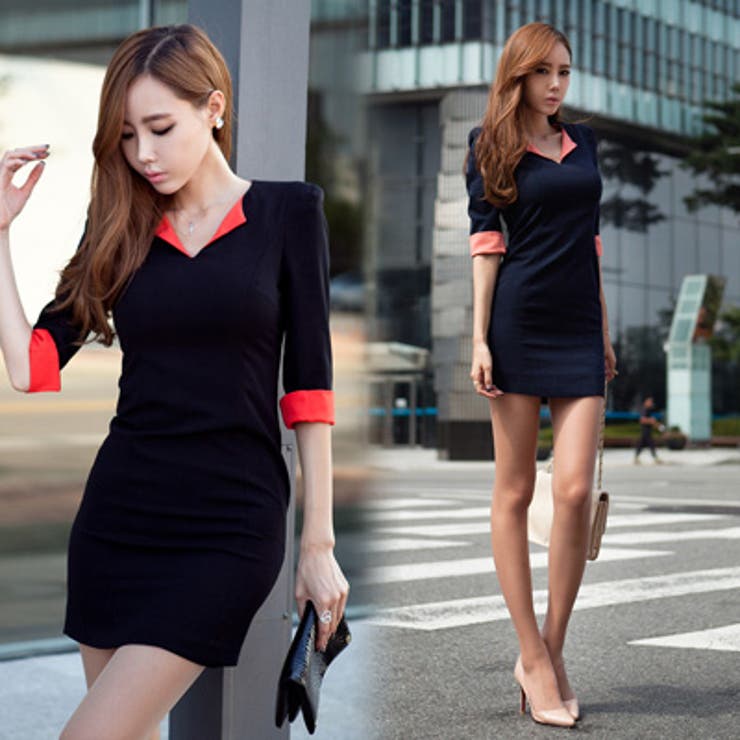 ネックラインと袖部分の配色が目を引くシックなデザインの配色ポイント7分袖シンプル… | KawaiCat | 詳細画像2