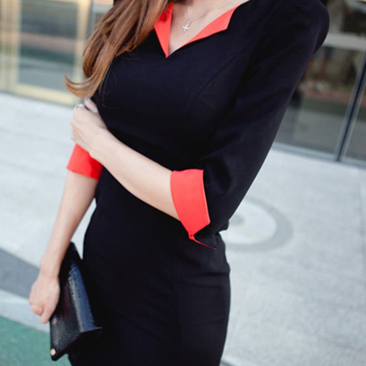 ネックラインと袖部分の配色が目を引くシックなデザインの配色ポイント7分袖シンプル… | KawaiCat | 詳細画像4