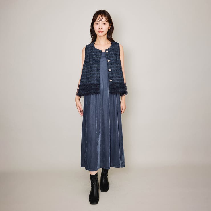 シアーベロアダブルストラップキャミドレス≪手洗い可能≫ | QUEENS COURT | 詳細画像1 