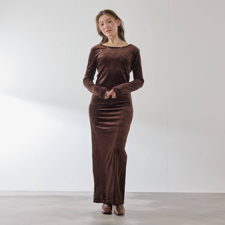 ブラウン | ベロアバックシャンワンピース≪手洗い可能≫ | QUEENS COURT