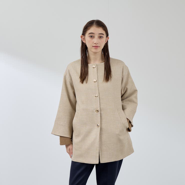 ツィード調ハウンドトゥースノーカラーコート≪手洗い可能≫ | QUEENS COURT | 詳細画像1 