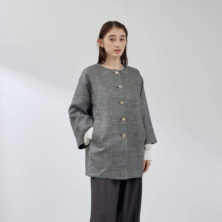 ツィード調ハウンドトゥースノーカラーコート≪手洗い可能≫ | QUEENS COURT | 詳細画像2 