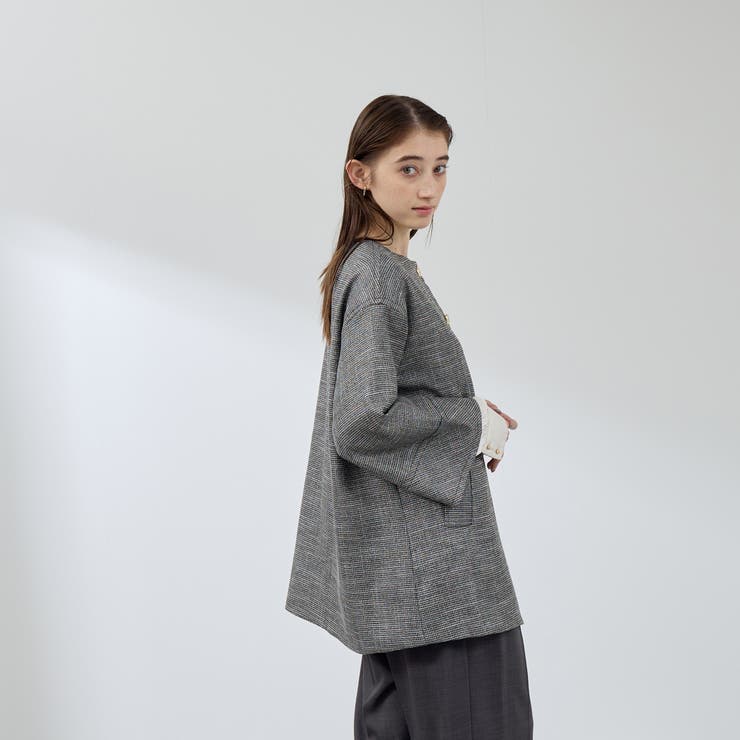 ツィード調ハウンドトゥースノーカラーコート≪手洗い可能≫ | QUEENS COURT | 詳細画像3 
