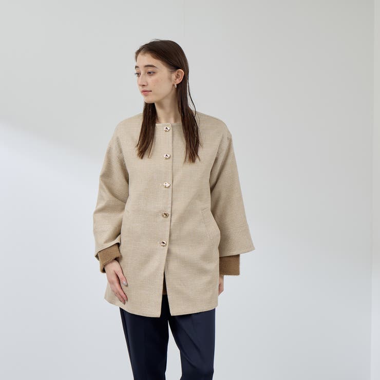 ツィード調ハウンドトゥースノーカラーコート≪手洗い可能≫ | QUEENS COURT | 詳細画像6 