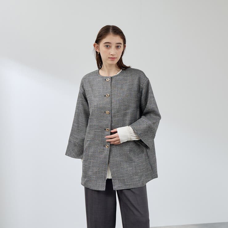 ダークネイビー | ツィード調ハウンドトゥースノーカラーコート≪手洗い可能≫ | QUEENS COURT